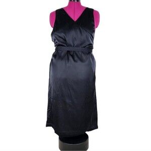 Gap Wrap Dress Satin True Black Sleeveless V neck Tie waist Midi Size XXL